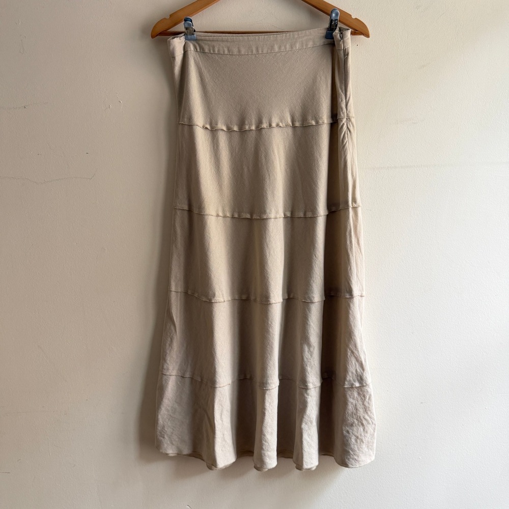 Women's Linen Blend Midi‎ Skirt Tiered Westport 1962 Beige
